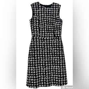 NWTOscar De La Renta Black WhiteDot PrintedCotton-blend boucle-tweed Dress Sz10